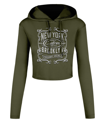 New York Motorcycle - Women's Cropped Hooded T-shirt