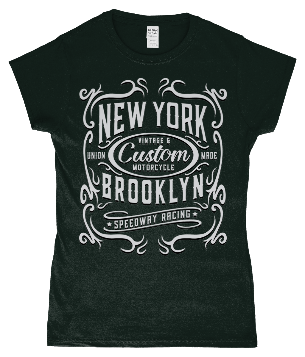 New York Motorcycle – Gildan SoftStyle® Ladies Fitted Ringspun T-Shirt - Vitesse T-Shirts UK