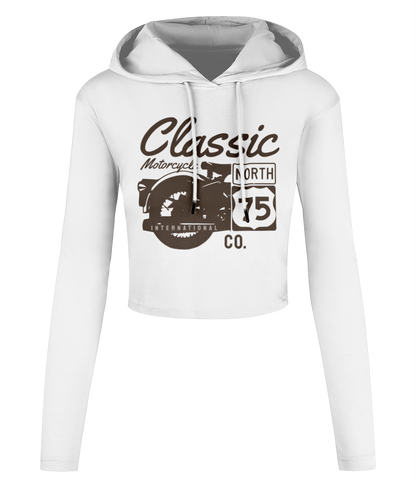 Classic Motorcycle 75 Black - Women's Cropped Hooded T-shirt - Vitesse T-Shirts UK