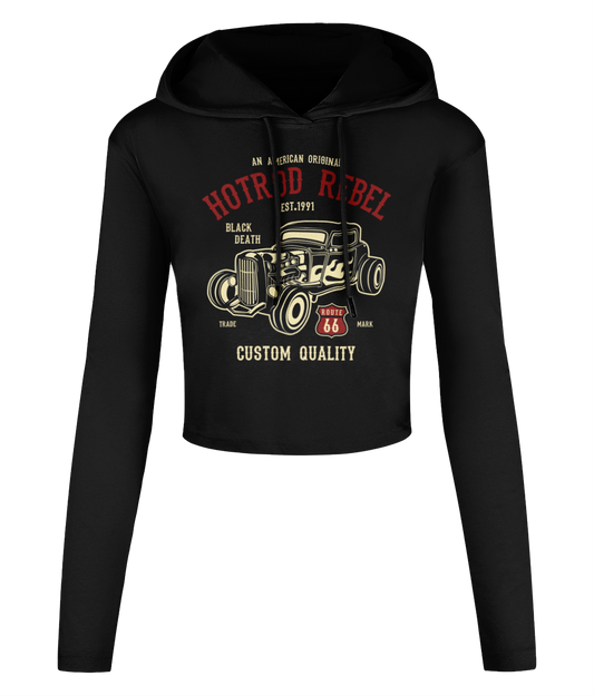 Hotrod Rebel - Women's Cropped Hooded T-shirt