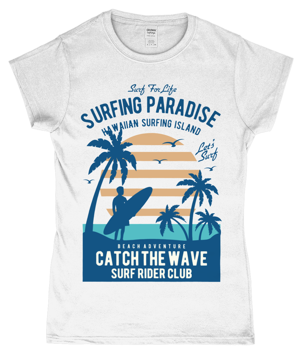 Surfing Paradise - SoftStyle Ladies Fitted Ringspun T-Shirt