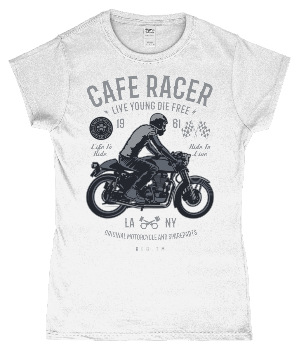 Cafe Racer v3 - Gildan SoftStyle® Ladies Fitted Ringspun T-Shirt - Vitesse T-Shirts UK