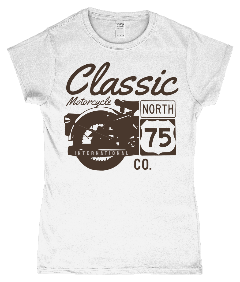 T-shirt ajusté en fil filé pour femme Gildan SoftStyle® Classic Motorcycle 75 Noir