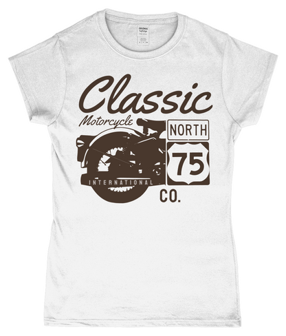 Classic Motorcycle 75 Black - Gildan SoftStyle® Ladies Fitted Ringspun T-Shirt