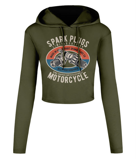 Spark Plugs - Women's Cropped Hooded T-shirt