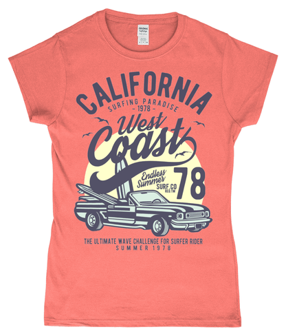 California West Coast – Gildan SoftStyle® Ladies Fitted Ringspun T-Shirt - Vitesse T-Shirts UK