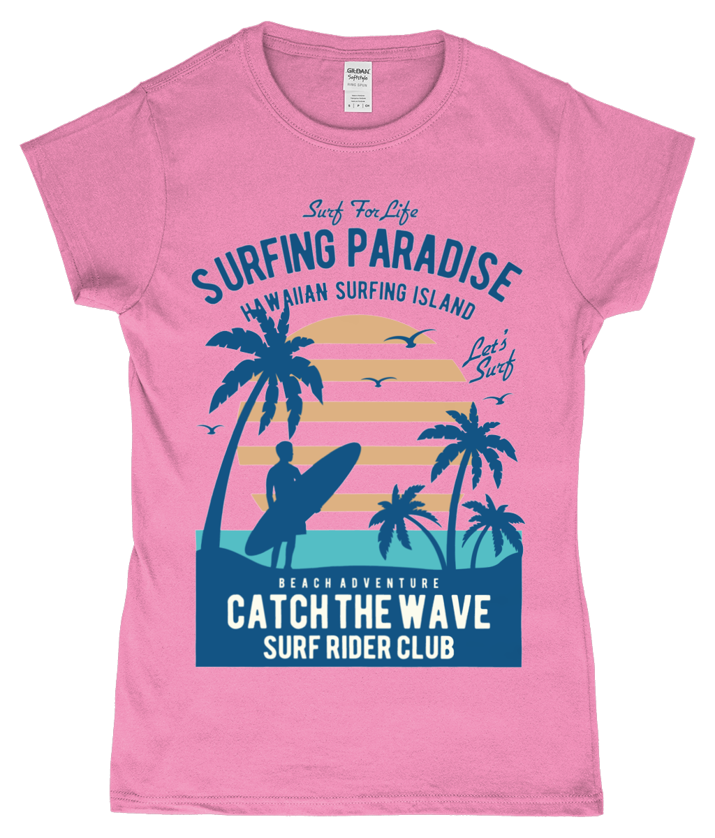 Surfing Paradise - T-shirt ajusté en fil filé à l'anneau pour femme SoftStyle