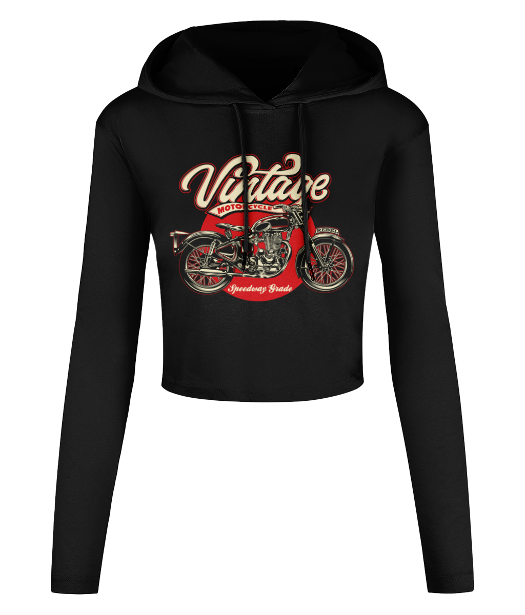 Vintage Motorcycle - Women's Cropped Hooded T-shirt