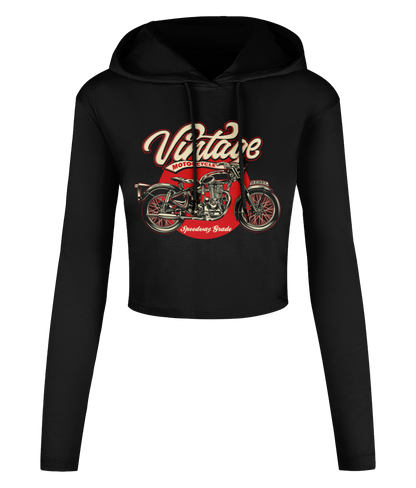 Vintage Motorcycle - Women's Cropped Hooded T-shirt