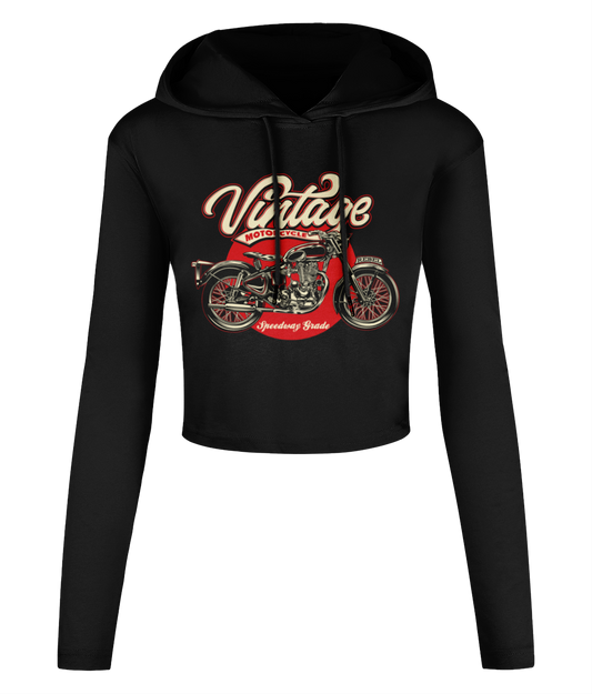 Vintage Motorcycle - Women's Cropped Hooded T-shirt