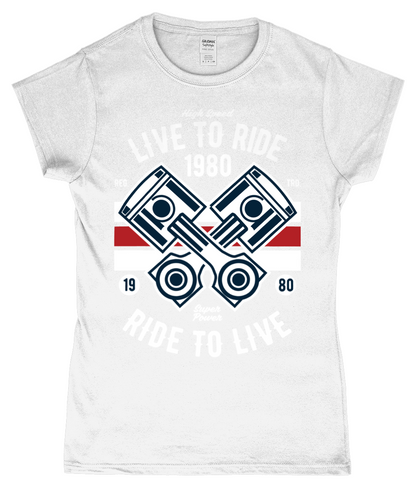 Live To Ride 1980 - Gildan SoftStyle® Ladies Fitted Ringspun T-Shirt - Vitesse T-Shirts UK