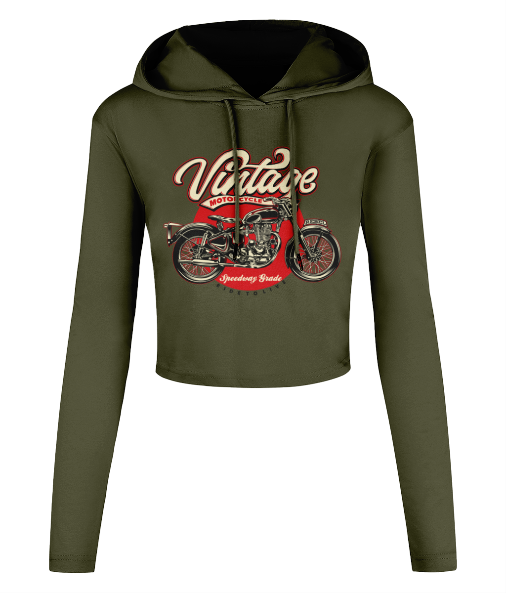 Vintage Motorcycle - Women's Cropped Hooded T-shirt