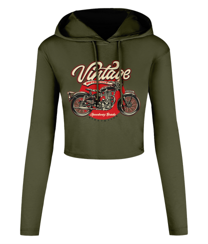 Vintage Motorcycle - Women's Cropped Hooded T-shirt