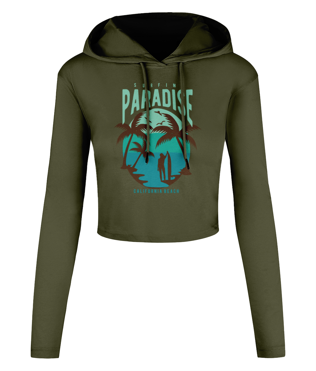 Surfing Paradise California Beach - Kurzes T-Shirt mit Kapuze für Damen