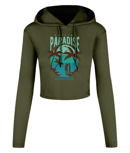 Surfing Paradise California Beach - Women's Cropped Hooded T-shirt