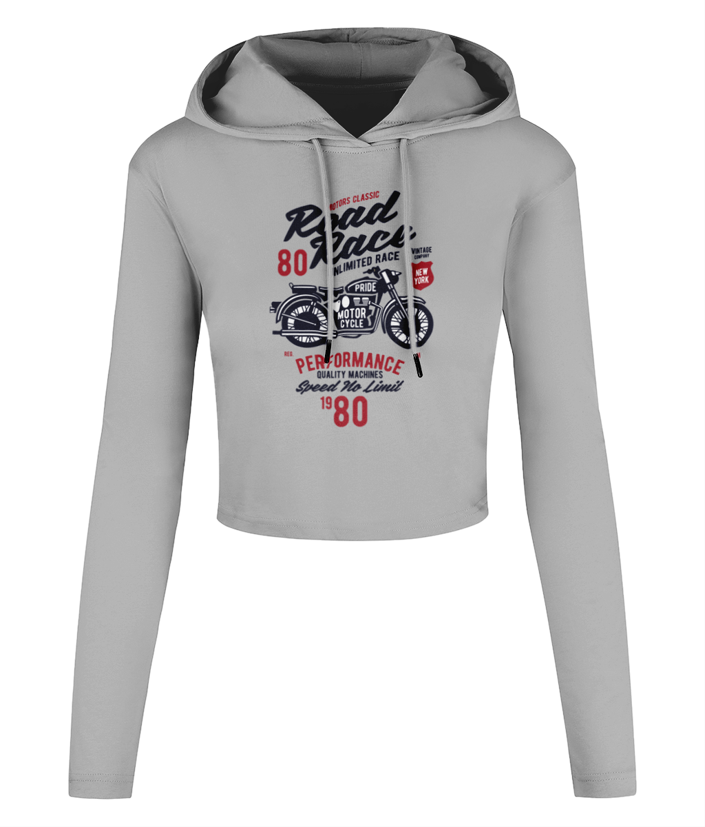 Road Race Motorcycle - Women's Cropped Hooded T-shirt