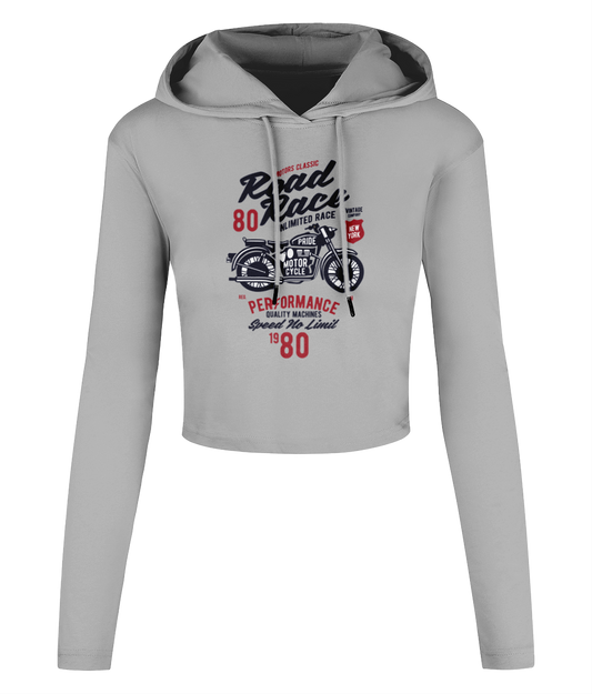 Road Race Motorcycle - Women's Cropped Hooded T-shirt