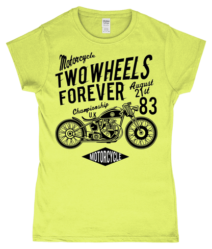 Two Wheels Forever Black – Gildan SoftStyle® Ladies Fitted Ringspun T-Shirt - Vitesse T-Shirts UK