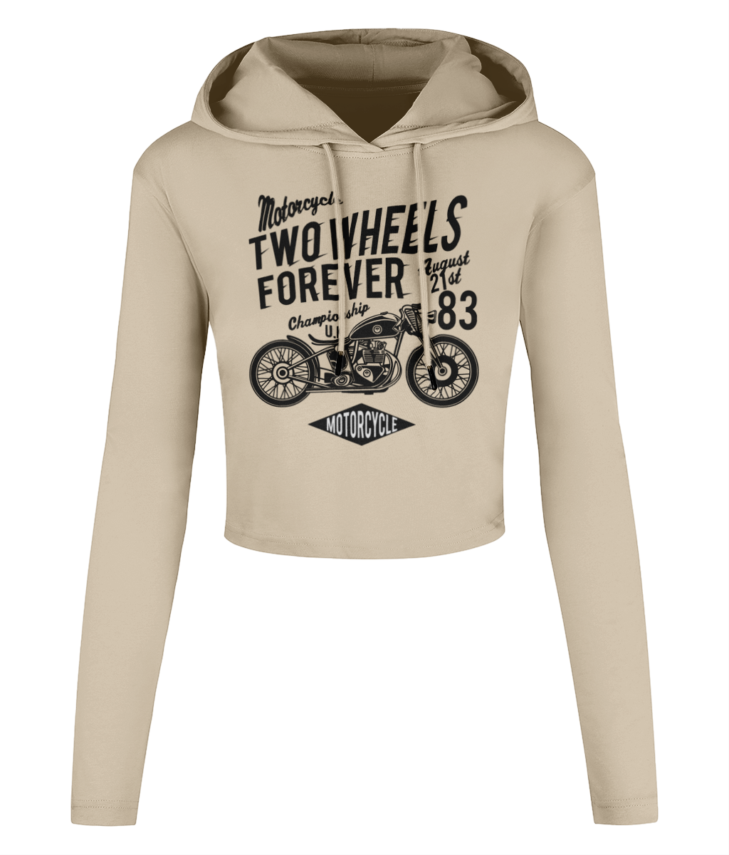 Two Wheels Forever Schwarz - Kurzes Kapuzen-T-Shirt für Damen