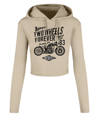 Two Wheels Forever Schwarz - Kurzes Kapuzen-T-Shirt für Damen