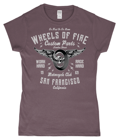 Wheels Of Fire – Gildan SoftStyle® Ladies Fitted Ringspun T-Shirt - Vitesse T-Shirts UK