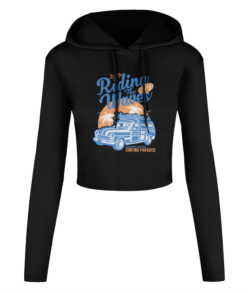 Riding The Waves - Women's Cropped Hooded T-shirt