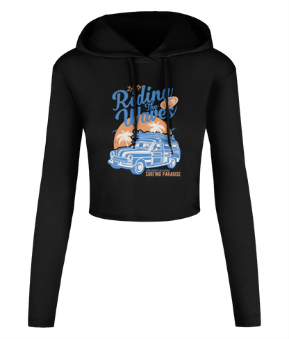 Riding The Waves - Women's Cropped Hooded T-shirt