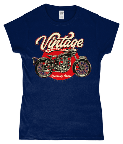 Vintage Motorcycle - SoftStyle® Ladies Fitted Ringspun T-Shirt