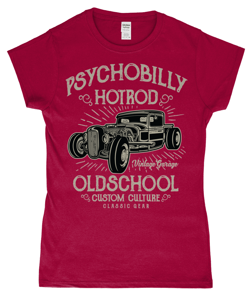 Psychobilly Hotrod – Gildan SoftStyle® Ladies Fitted Ringspun T-Shirt - Vitesse T-Shirts UK