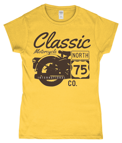 Classic Motorcycle 75 Black - Gildan SoftStyle® Ladies Fitted Ringspun T-Shirt