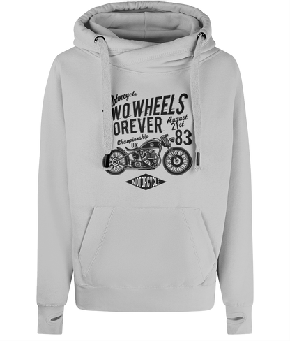 Two Wheels Forever Schwarz - AWDis Cross Neck Hoodie