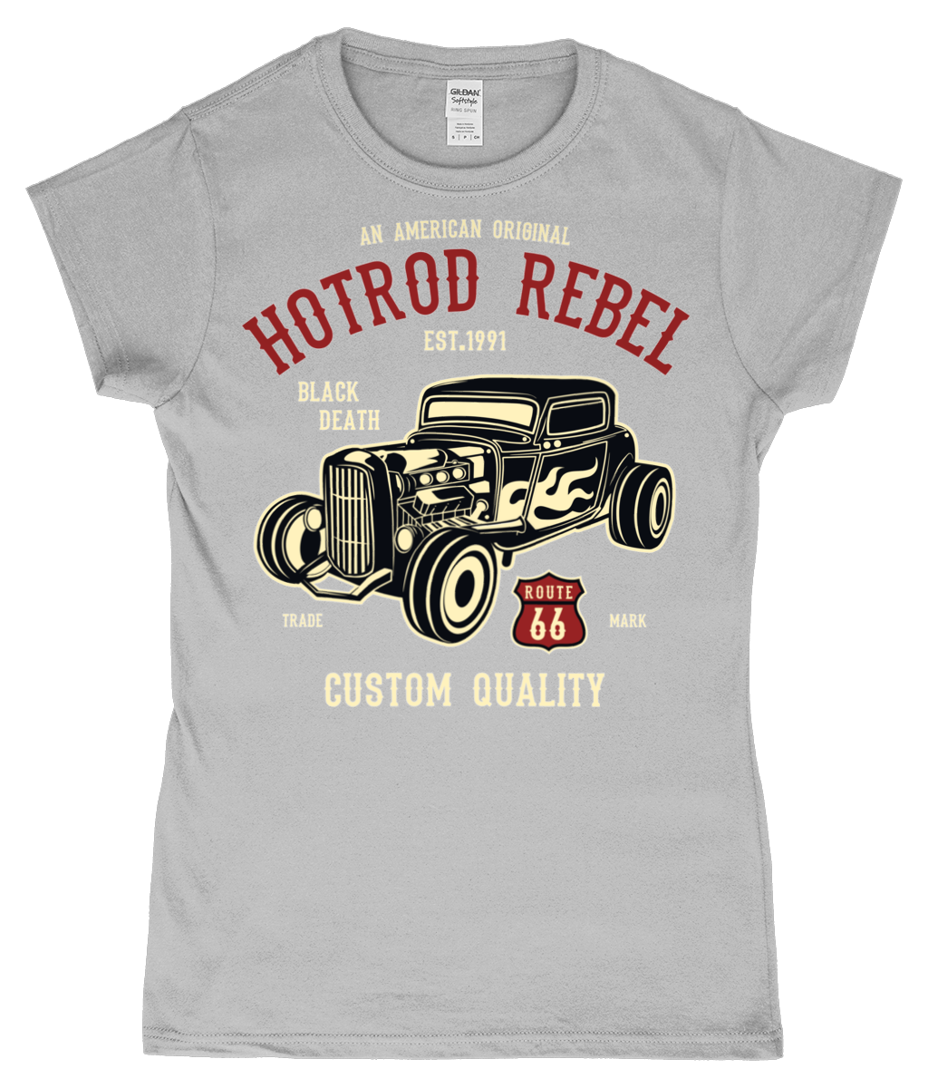 Hotrod Rebel - T-shirt ajusté en fil filé à anneaux pour femme SoftStyle