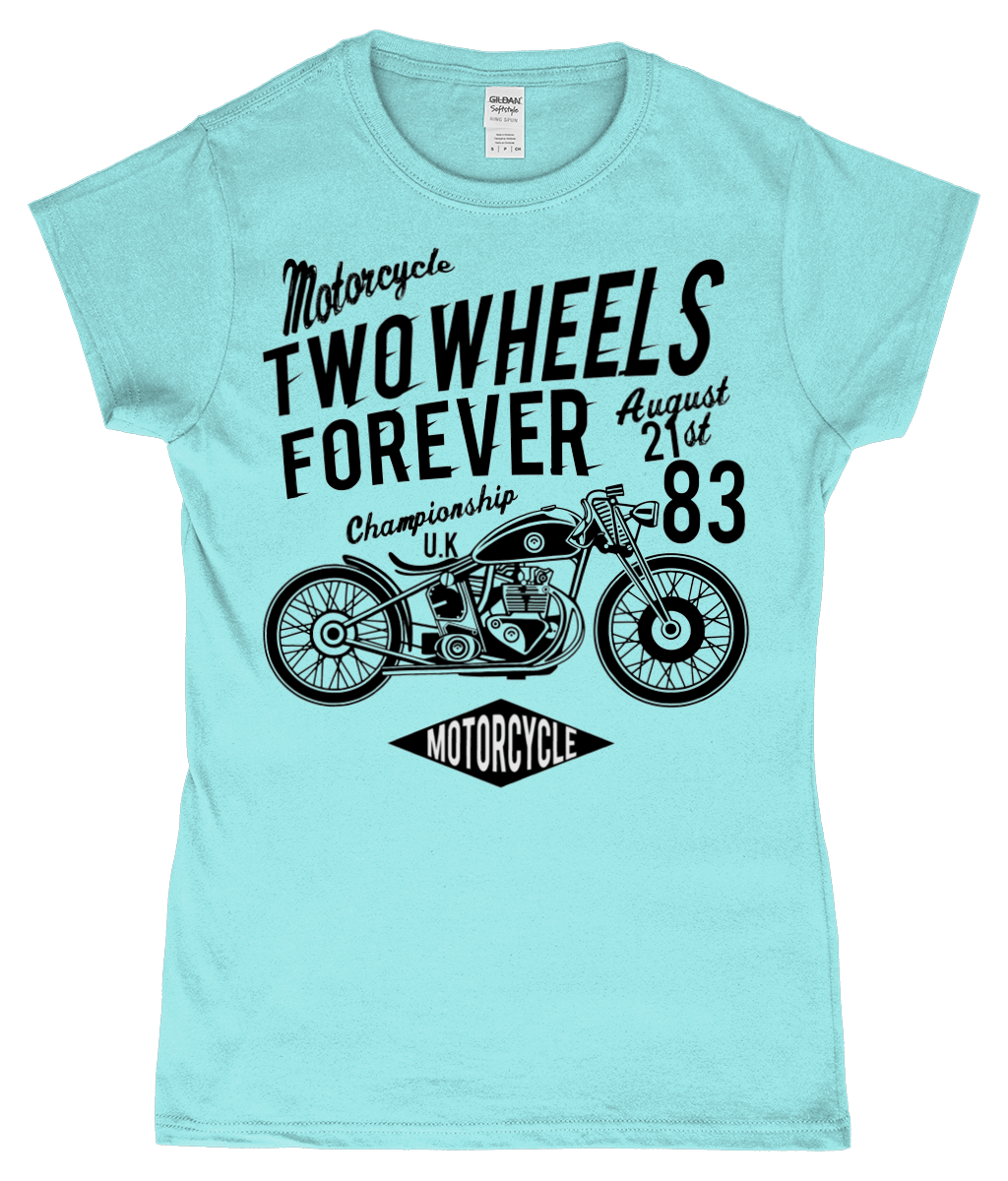 Two Wheels Forever Black – Gildan SoftStyle® Ladies Fitted Ringspun T-Shirt - Vitesse T-Shirts UK