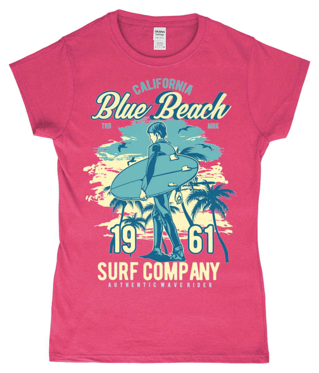 Blue Beach - T-shirt ajusté Gildan SoftStyle® pour femme en fil filé à l'anneau