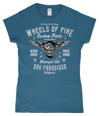 Wheels Of Fire – Gildan SoftStyle® Ladies Fitted Ringspun T-Shirt - Vitesse T-Shirts UK