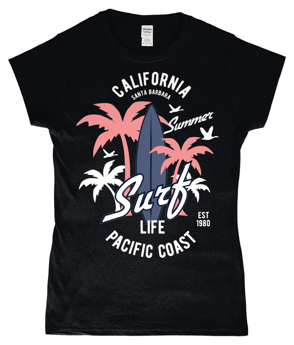 California Surf - Gildan SoftStyle® Ladies Fitted Ringspun T-Shirt - Vitesse T-Shirts UK