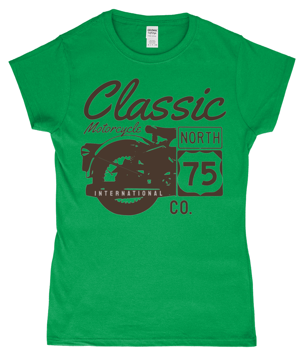 T-shirt ajusté en fil filé pour femme Gildan SoftStyle® Classic Motorcycle 75 Noir