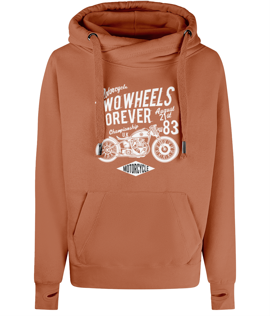 Two Wheels Forever White - AWDis Cross Neck Hoodie