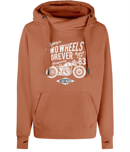 Two Wheels Forever White - AWDis Cross Neck Hoodie