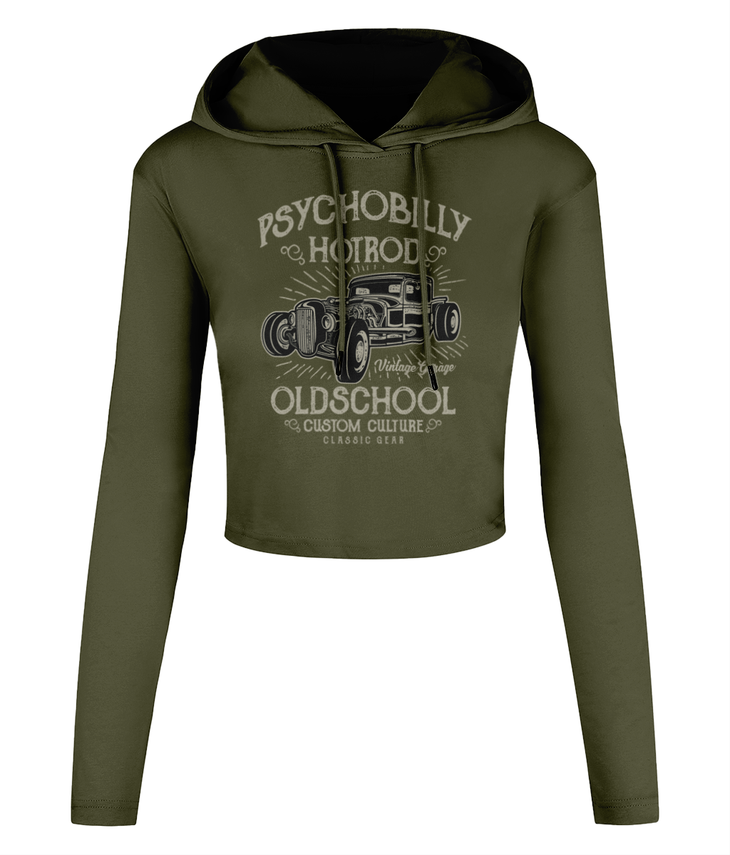 Psychobilly Hotrod - Women's Cropped Hooded T-shirt - Vitesse T-Shirts UK