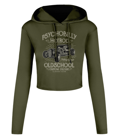 Psychobilly Hotrod - Women's Cropped Hooded T-shirt - Vitesse T-Shirts UK