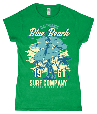 Blue Beach - T-shirt ajusté Gildan SoftStyle® pour femme en fil filé à l'anneau