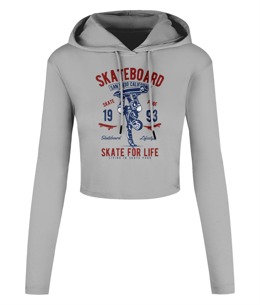 Skate For Life - Women's Cropped Hooded T-shirt - Vitesse T-Shirts UK