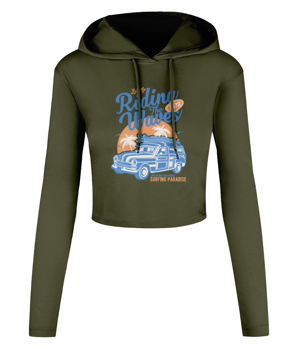 Riding The Waves - Women's Cropped Hooded T-shirt