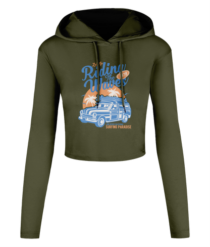 Riding The Waves - Women's Cropped Hooded T-shirt