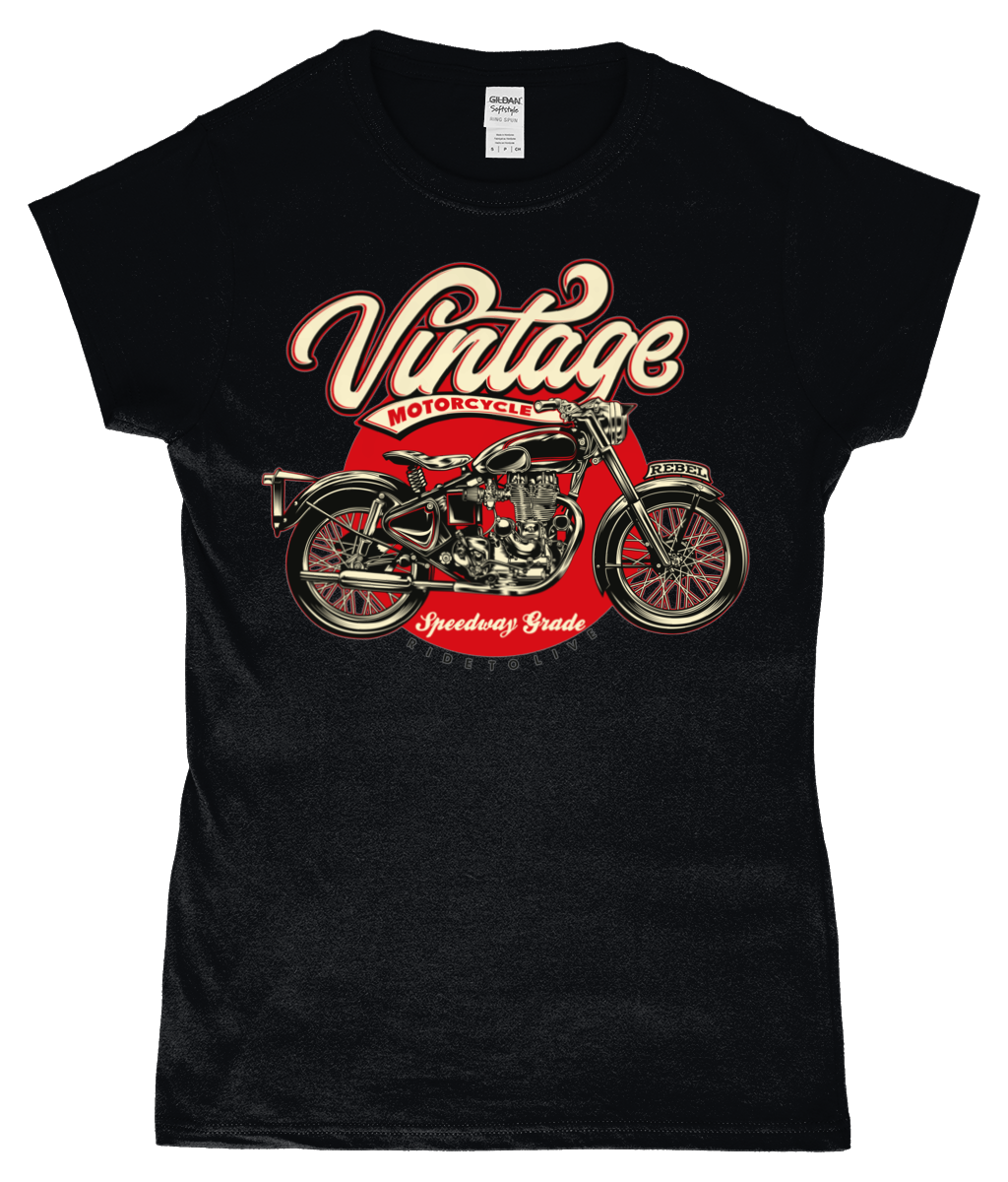 Moto vintage - T-shirt ajusté en fil filé à anneaux SoftStyle® pour femme