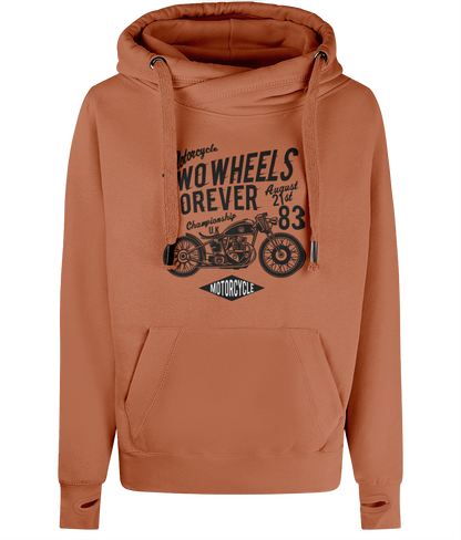 Two Wheels Forever Black - AWDis Cross Neck Hoodie