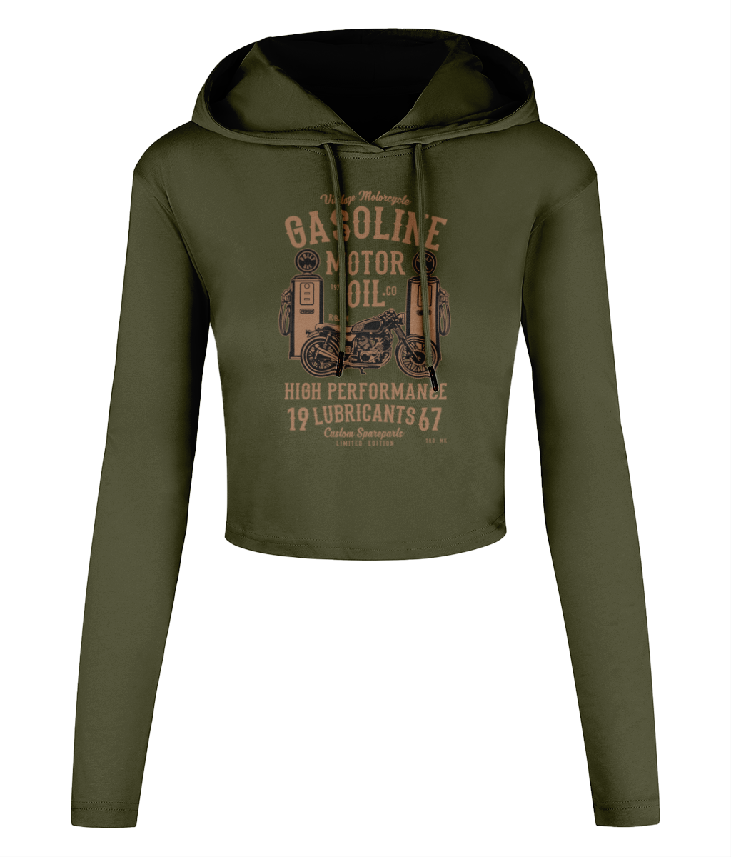 Gasoline Motor Oil - Women's Cropped Hooded T-shirt - Vitesse T-Shirts UK