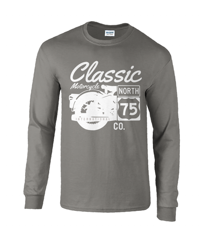 T-shirt à manches longues en coton ultra-doux Classic Motorcycle 75 blanc