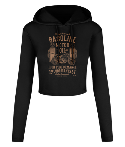 Gasoline Motor Oil - Women's Cropped Hooded T-shirt - Vitesse T-Shirts UK